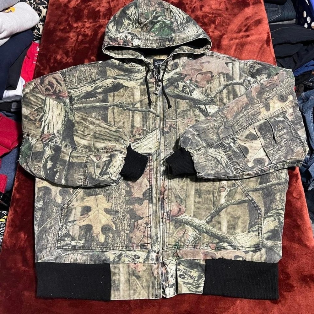 KEY y2k Carhartt style Men's Mossy Oak Camo Lined Hooded Work Jacket XL canvas